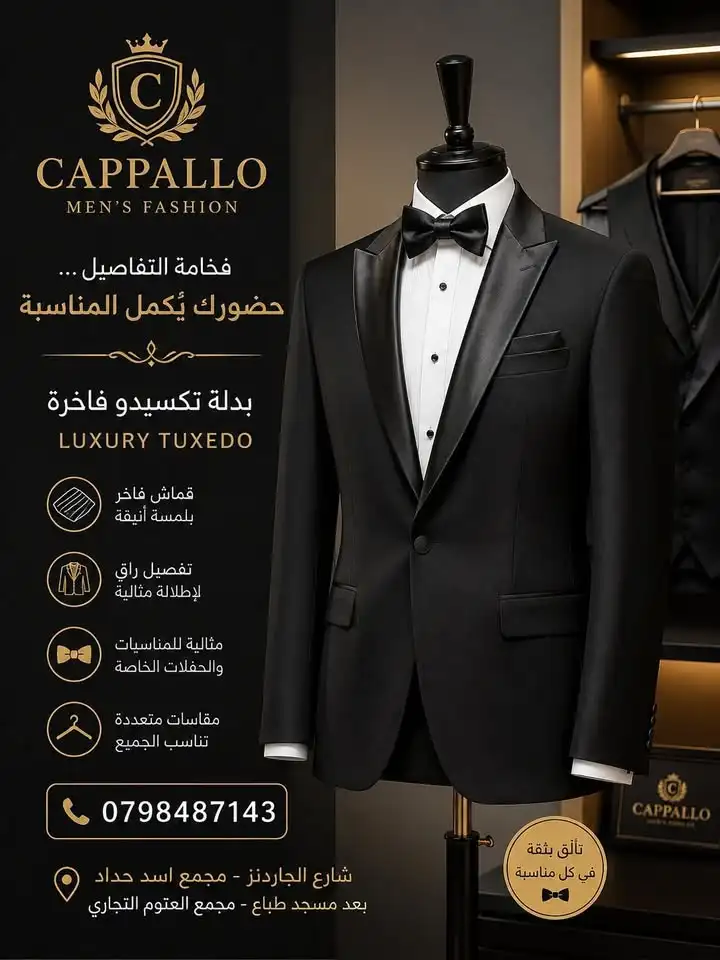 كابلو كلاسيك بريميوم — بدلات وتوكسيدو في الجاردنز، عمّان